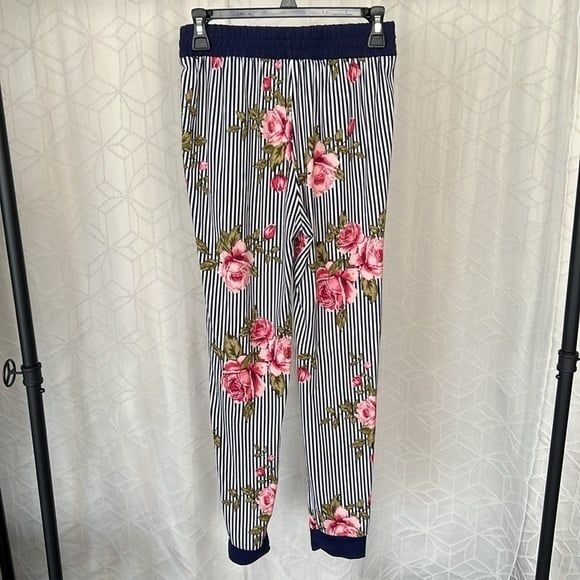 See You Monday Striped Casual Comfy Stripe Floral Jogger Pants - Picture 4 of 5